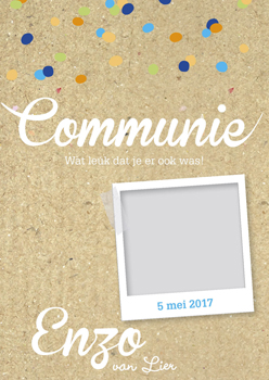 bedankkaartje communie'jongen confetti'